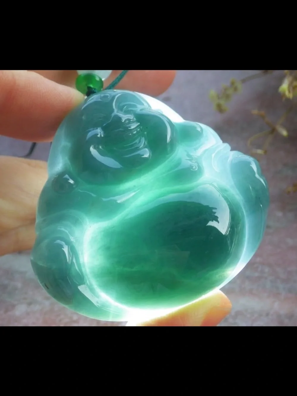 Certificate Jadeite Jade Dark Green Pendant luck Laughing Buddha god